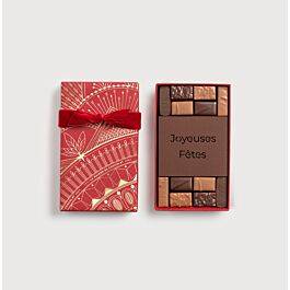 Joyeuses Fêtes Chocolate Gift Box 12 Chocolates Corporate Gifts on a grey background