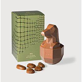 Milk Chocolate Easter Crocodile on grey background