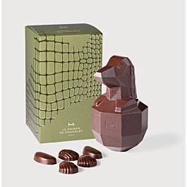 Dark Chocolate Easter Crocodile on grey background