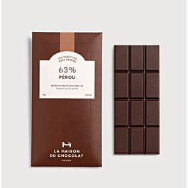 Pérou Dark Chocolate Bar 63% on a grey background