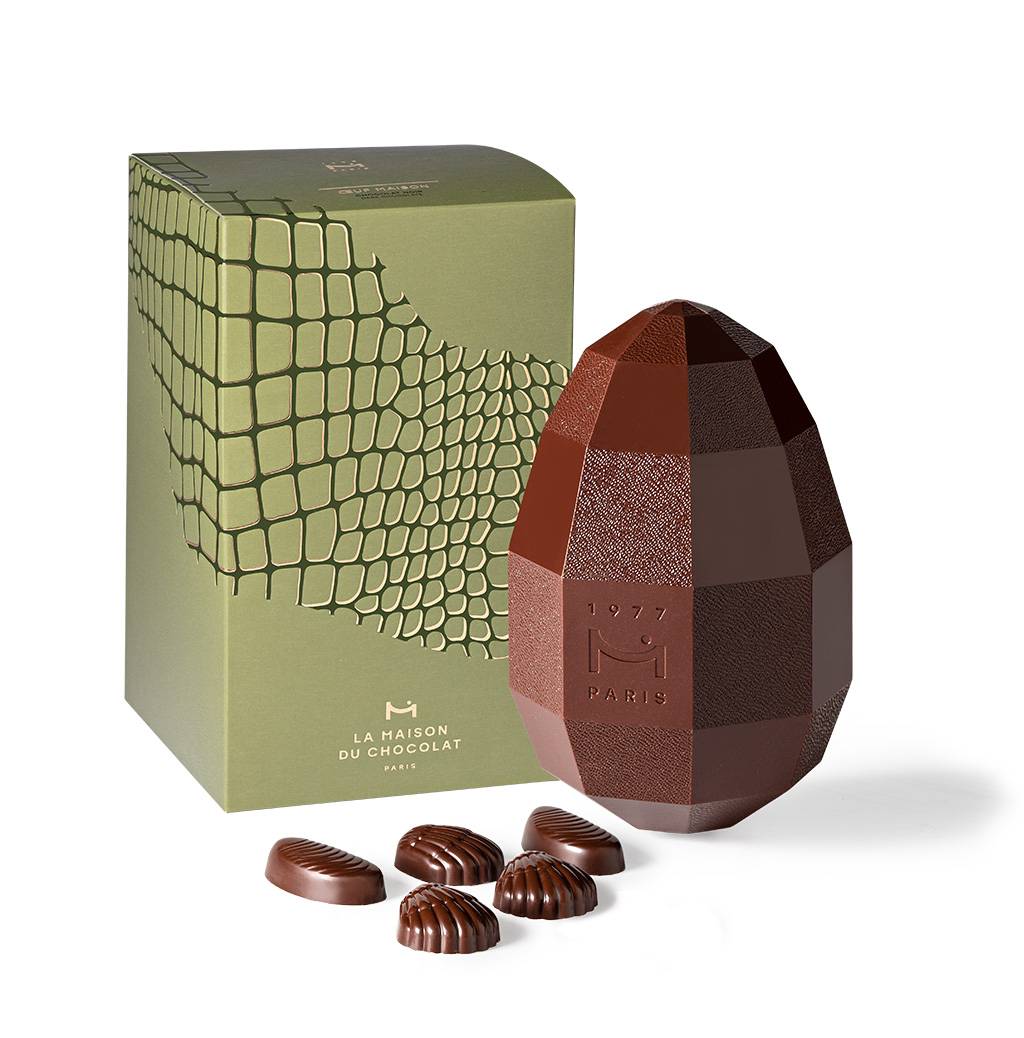 Large Dark Chocolate Easter Egg on white background Hover